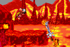 Donkey Kong Country 2: Diddy's Kong Quest (Game Boy Advance) screenshot: Pick the cannon balls and aim in this sword. Is she alive?
