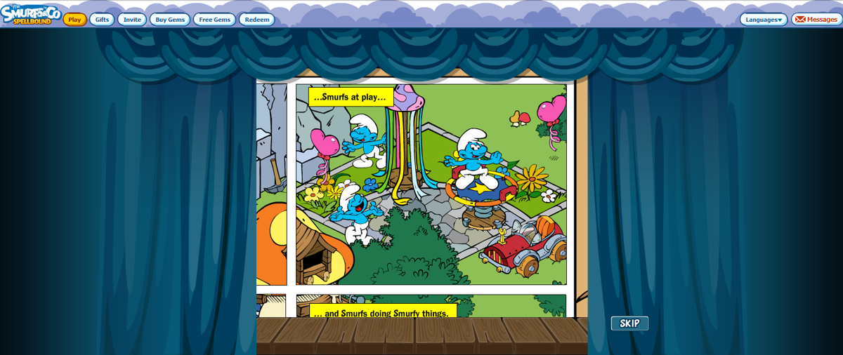 The Smurfs & Co: Spellbound (Browser) screenshot: Everything is peaceful in Smurf village