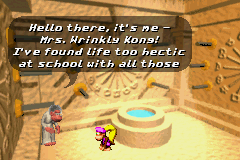 Donkey Kong Country 3: Dixie Kong's Double Trouble! (Game Boy Advance) screenshot: After a time swimming, Dixie finds Wrinkly Kong and talks with her for some instants.