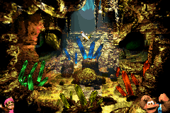 Donkey Kong Country 3: Dixie Kong's Double Trouble! (Game Boy Advance) screenshot: Throughout the island are many hidden caves: enter it and solve a sequence to receive a Banana Bird.