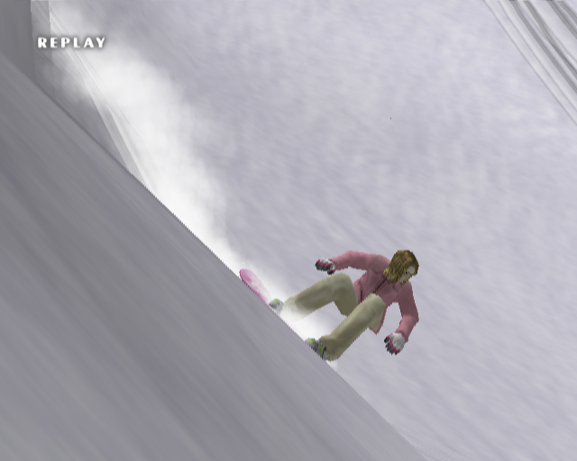 Snowboard Racer 2 (PlayStation 2) screenshot: After the race the game goes into replay mode. Here there camera angle changes frequently
