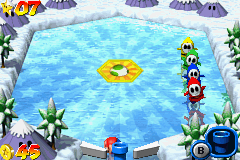 Mario Pinball Land (Game Boy Advance) screenshot: See this scene: some Shy-Guys are playing before dying...