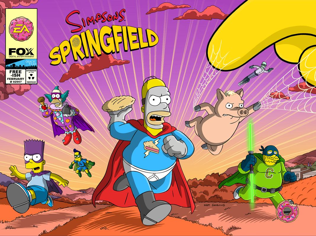 The Simpsons: Tapped Out (iPad) screenshot: Splash screen Superheroes 2015 Event