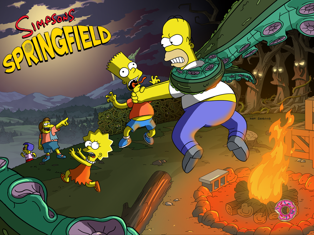 The Simpsons: Tapped Out (iPad) screenshot: Splash screen for Treehouse of Horror XXVI Event (v. 4.17.X)