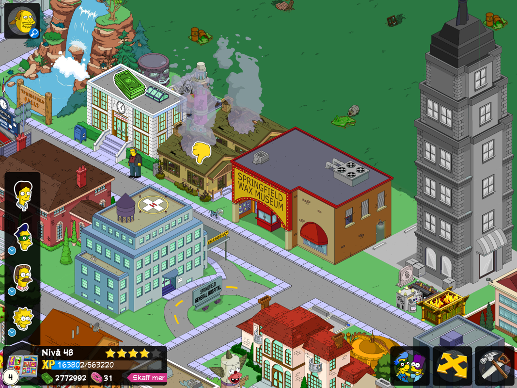 The Simpsons: Tapped Out (iPad) screenshot: City in ruins.