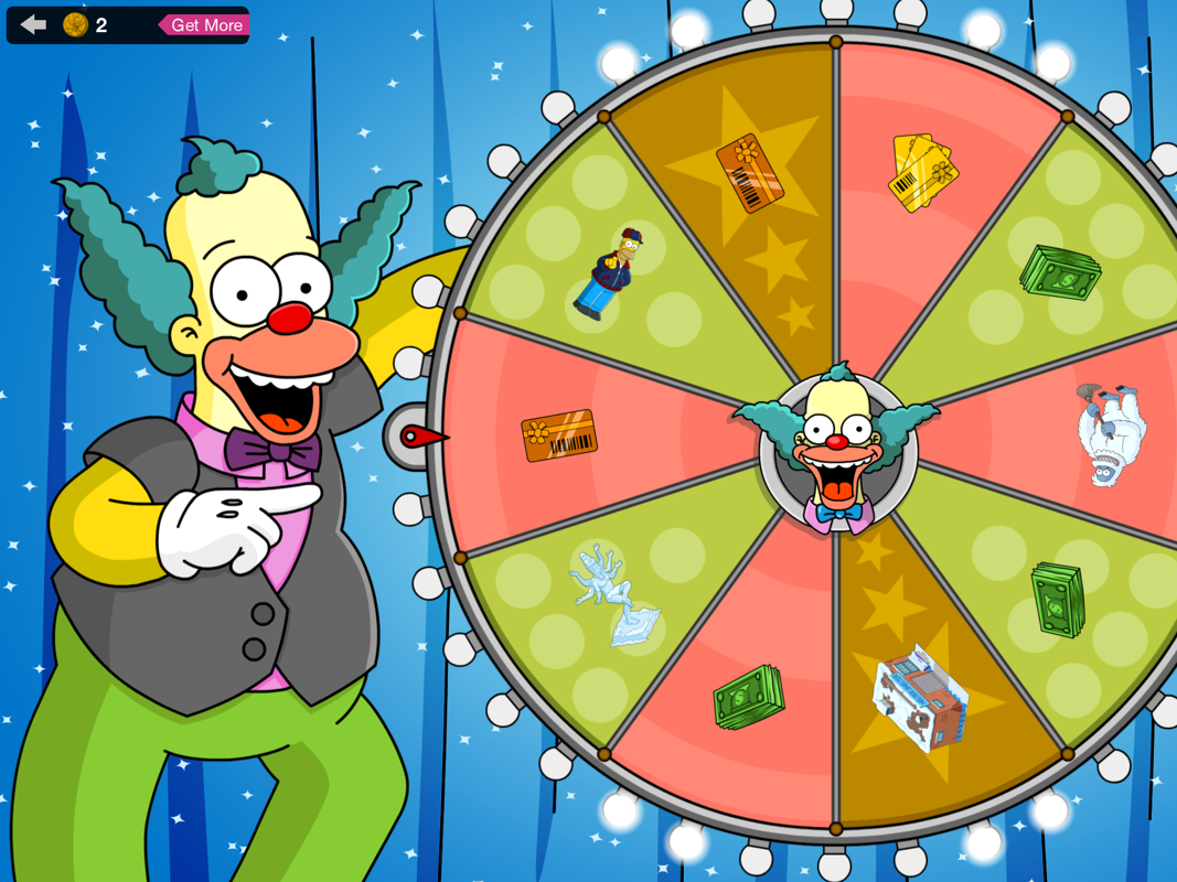 The Simpsons: Tapped Out (iPad) screenshot: Wheel of fortune minigame during an event
