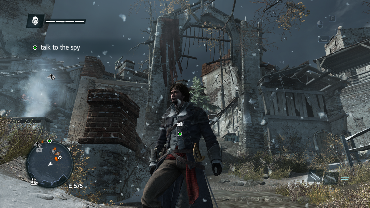 Assassin's Creed: Rogue (Windows) screenshot: Nice weather effects: it's snowing in this northern colony