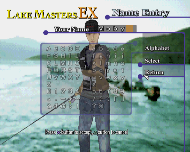 Lake Masters Ex (PlayStation 2) screenshot: This is the screen through which the player's name is entered