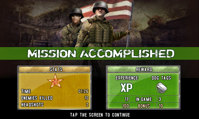 Brothers in Arms 2: Global Front (Android) screenshot: Mission completed