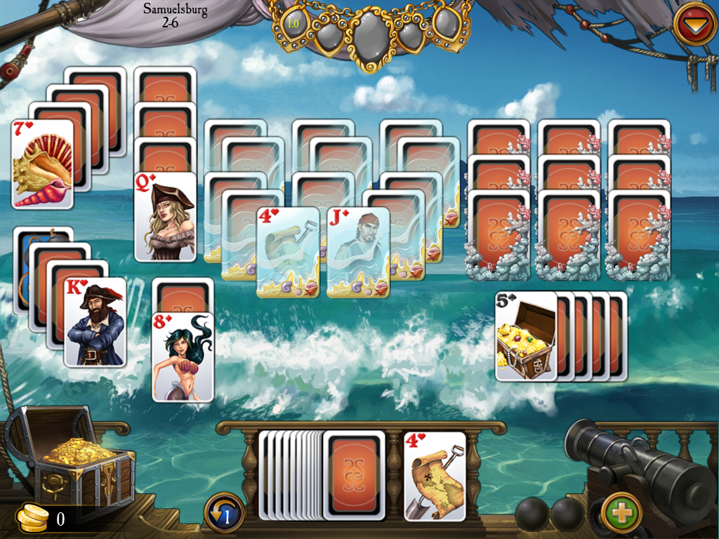 Seven Seas Solitaire (iPad) screenshot: This level has shallow water and reef cards