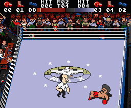Ring King (MSX) screenshot: The referee is counting down. Try to get up.