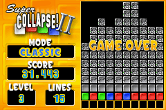 Super Collapse! II (Game Boy Advance) screenshot: Game over