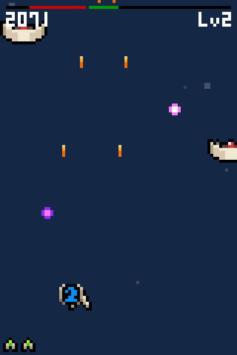 Anvader (Browser) screenshot: Stage 1: this capsule will switch your guns
