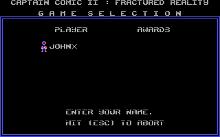 Captain Comic II: Fractured Reality (DOS) screenshot: Player selection screen