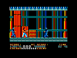 Bad Dudes (Amstrad CPC) screenshot: A bit futuristic, this place