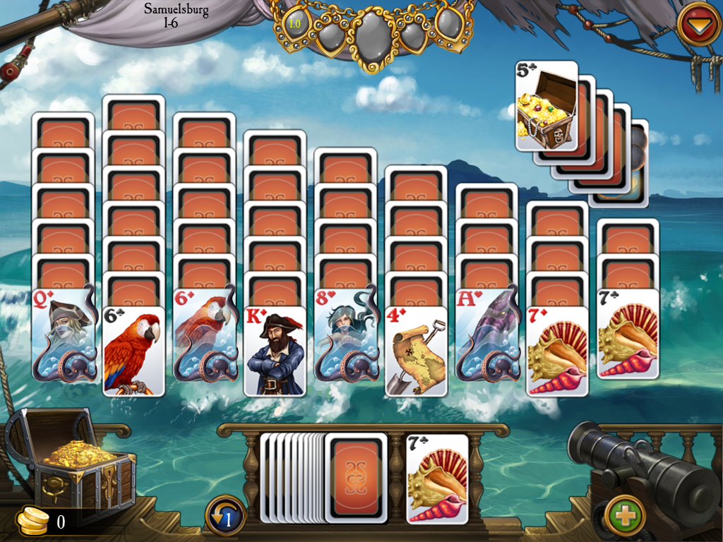 Seven Seas Solitaire (iPad) screenshot: The number of cards on the screen is getting higher