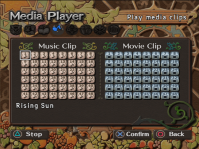 Dawn of Mana (PlayStation 2) screenshot: Options Menu - Media Player