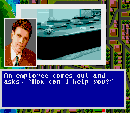 Murder Club (TurboGrafx CD) screenshot: You are welcomed by an employee...