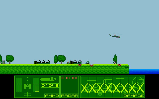 Airstrike (DOS) screenshot: Owie, these guys have better aim I think! Tactical retreat advisable.