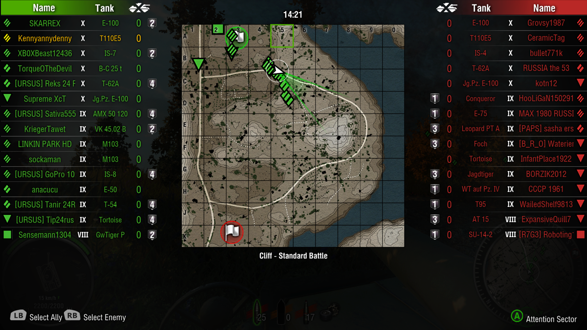 World of Tanks: Xbox 360 Edition (Xbox One) screenshot: The team must divide and conquer. If the whole team goes to one side of the map, disaster will strike.