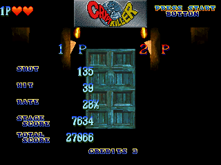 Crypt Killer (SEGA Saturn) screenshot: There is a small area of nothing between every stage. In the arcade it was probably used to load the next part. On Saturn, however, the game still loads at the end of this tally.