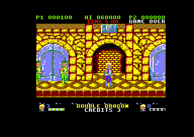 Double Dragon (Amstrad CPC) screenshot: What's behind those blue doors