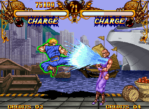 Double Dragon (Neo Geo) screenshot: The face of the dragon going of meeting to another face... :-)