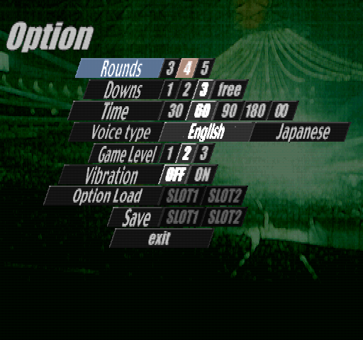 K-1 Grand Prix (PlayStation) screenshot: Option.