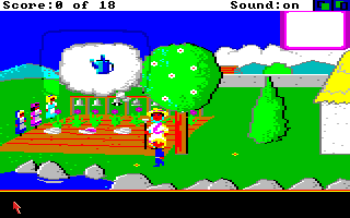 Roberta Williams’ Mixed-Up Mother Goose (Amiga) screenshot: In case you don't know what watering can looks like