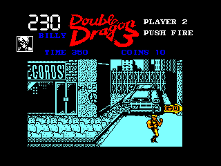 Double Dragon 3: The Rosetta Stone (Amstrad CPC) screenshot: A "go" sign points east