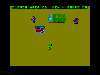 Commando (Amstrad CPC) screenshot: A jeep blocks your way
