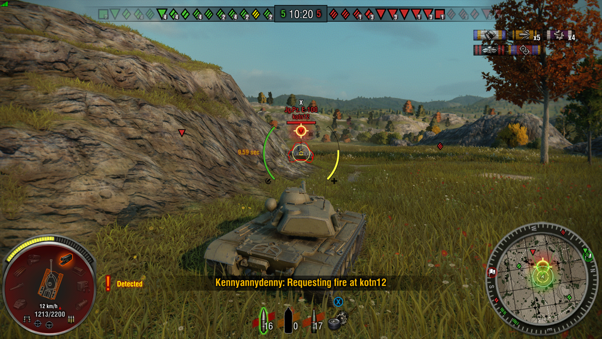 World of Tanks: Xbox 360 Edition (Xbox One) screenshot: Uh-oh, a lvl 10 tank destroyer. Requesting assistance!
