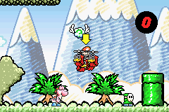 Yoshi's Island: Super Mario Advance 3 (Game Boy Advance) screenshot: If Yoshi doesn't get to Mario in time, Kamek's cronies steal him.