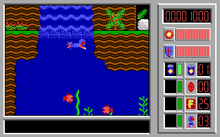 Captain Comic II: Fractured Reality (DOS) screenshot: Swimming under water is the only way to reach some of the other areas