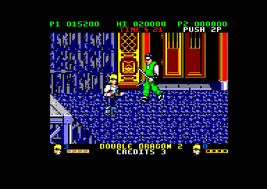 Double Dragon II: The Revenge (Amstrad CPC) screenshot: That dude looks dangerous (128K floppy disk version).