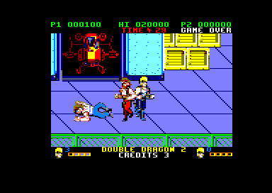 Double Dragon II: The Revenge (Amstrad CPC) screenshot: Down on the ground (128K floppy disk version)