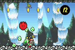 Yoshi's Island: Super Mario Advance 3 (Game Boy Advance) screenshot: The plant spits out little star dudes and coins when Yoshi throws an enemy or an egg in it.