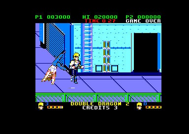 Double Dragon II: The Revenge (Amstrad CPC) screenshot: Can't do that headstand (128K floppy disk version).