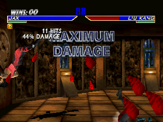 Mortal Kombat 4 (PlayStation) screenshot: Maximum damage mode, this mode repels both players to avoid make infinite combos.