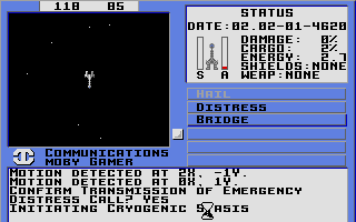 Starflight (Atari ST) screenshot: Looks like there was something interesting out there, if only we hadn't run out of fuel before reaching it!