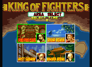 Fatal Fury (Neo Geo) screenshot: Where is your 1st fight? It's your next choice!