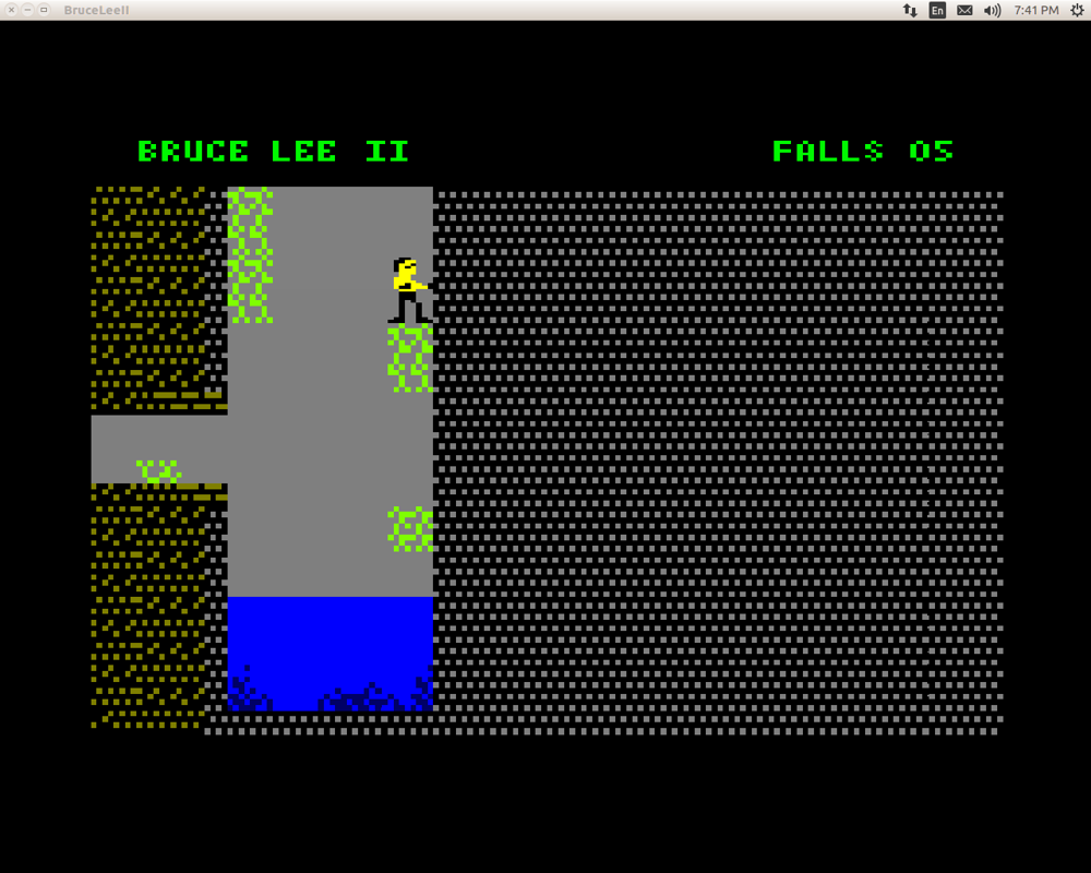 Bruce Lee II (Linux) screenshot: I fell down a long pit (Amstrad CPC mode)
