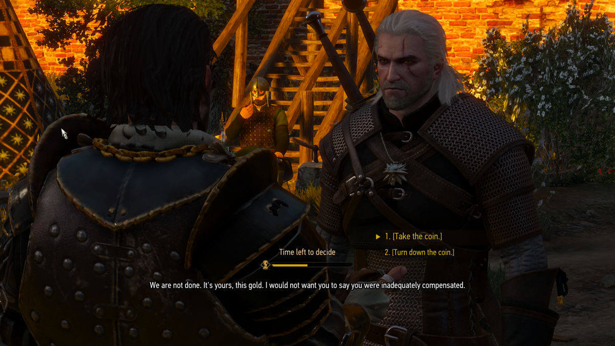 The Witcher 3: Wild Hunt (Windows) screenshot: Some decisions are timed! Choose wisely - or don't, see what happens...