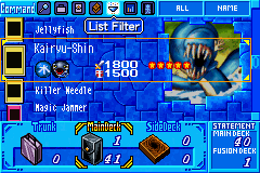 Yu-Gi-Oh!: The Eternal Duelist Soul (Game Boy Advance) screenshot: Edit your deck in the deck editor