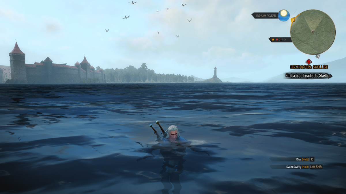 The Witcher 3: Wild Hunt (Windows) screenshot: Swim in the sea, enjoy the spectacular views...