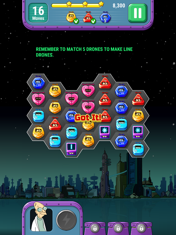 Futurama: Game of Drones (iPad) screenshot: I got the message