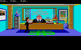 Zak McKracken and the Alien Mindbenders (Atari ST) screenshot: Meeting with the boss