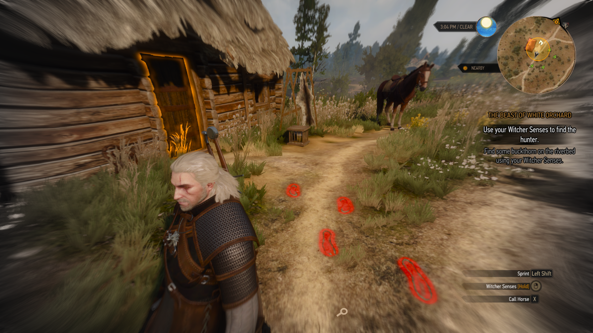 The Witcher 3: Wild Hunt (Windows) screenshot: Using your witcher senses to track down stuff