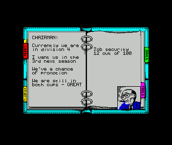 Kenny Dalglish Soccer Manager (ZX Spectrum) screenshot: The chairman's report