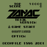 Zanac (Palm OS) screenshot: (B/W) Title screen